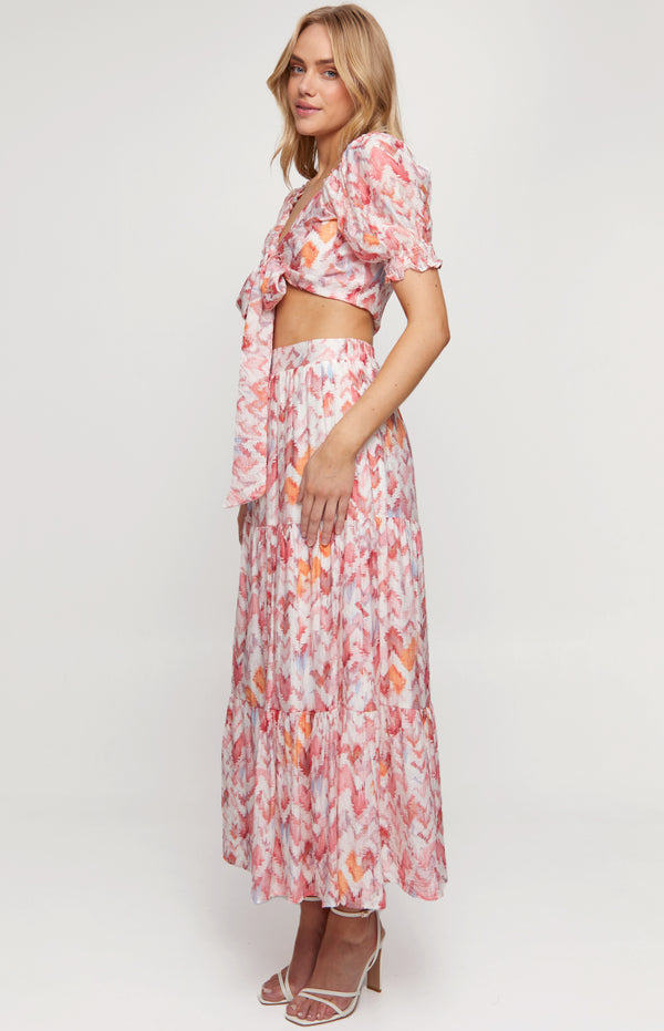 Printed Set with Top and Wave Seam Skirt