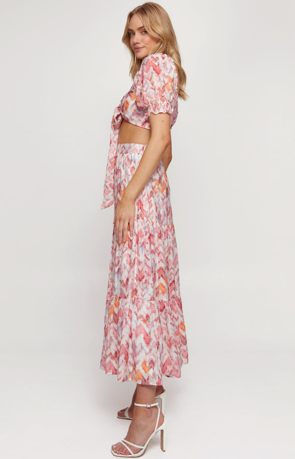 Printed Set with Top and Wave Seam Skirt