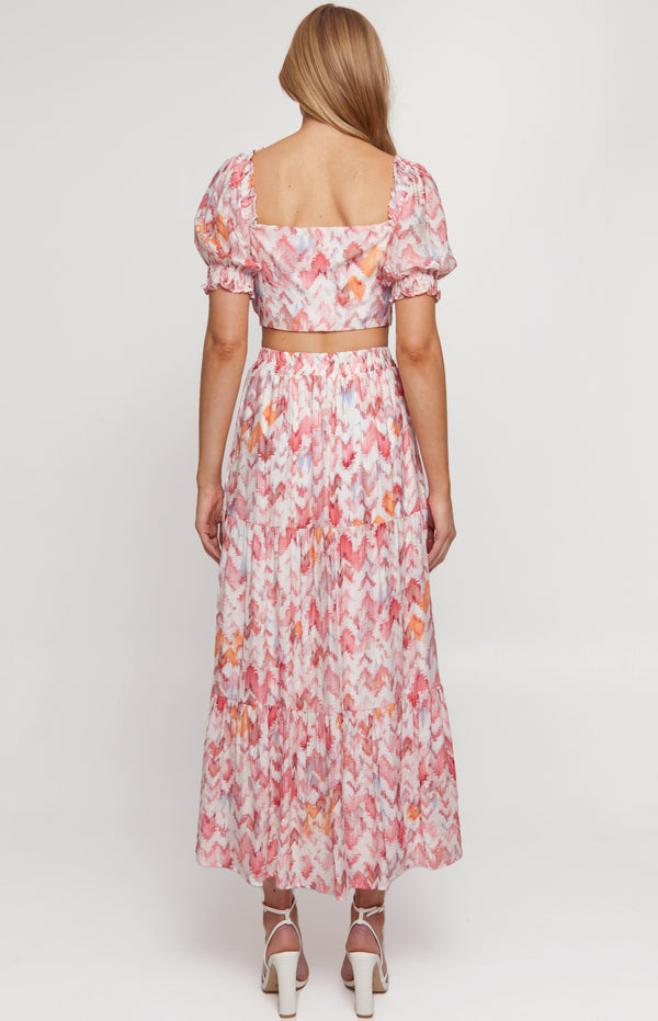 Printed Set with Top and Wave Seam Skirt