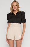 Gigot Sleeves Textured Button Up Shirt