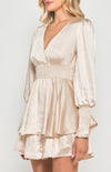 Satin Mini Dress with Double Ruffle Hem