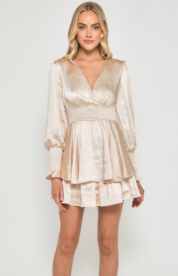 Satin Mini Dress with Double Ruffle Hem