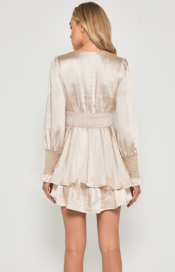 Satin Mini Dress with Double Ruffle Hem