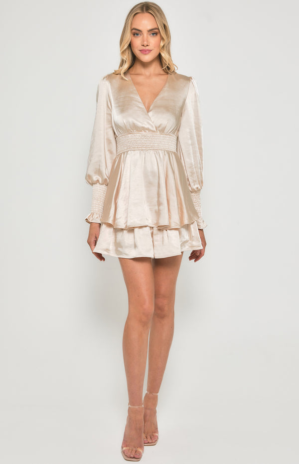 Satin Mini Dress with Double Ruffle Hem