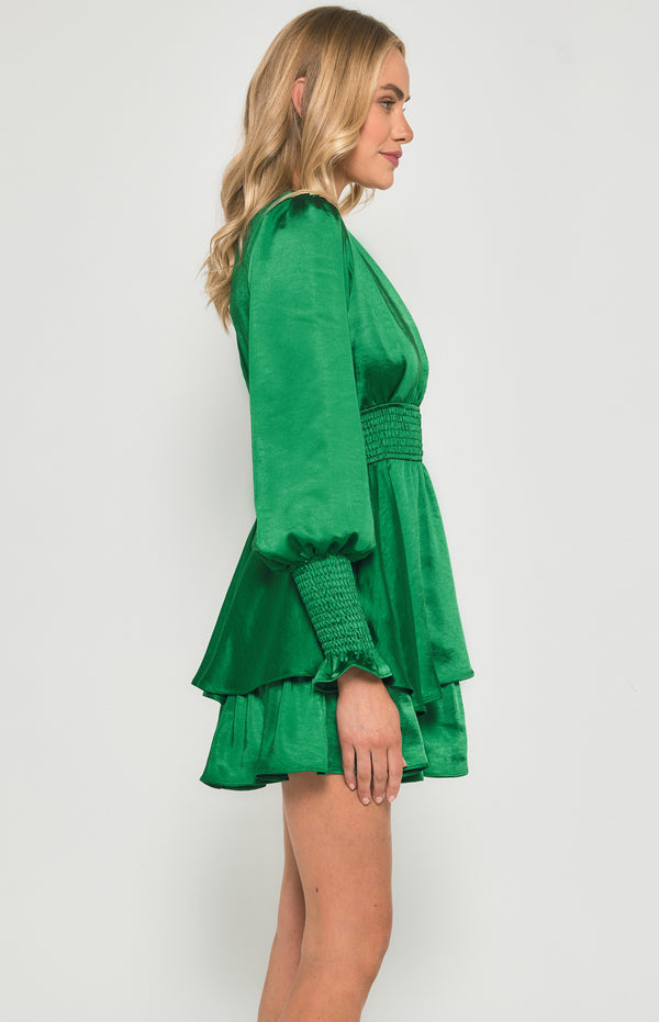 Satin Mini Dress with Double Ruffle Hem