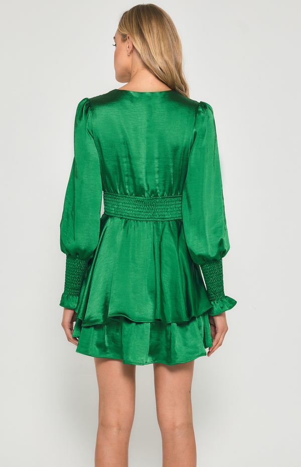 Satin Mini Dress with Double Ruffle Hem