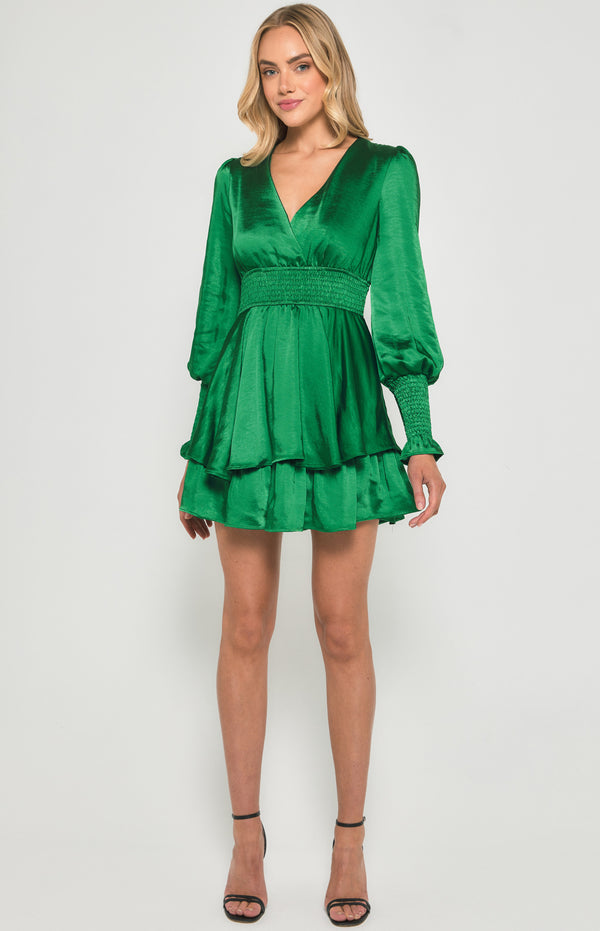 Satin Mini Dress with Double Ruffle Hem