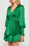 Satin Mini Dress with Double Ruffle Hem