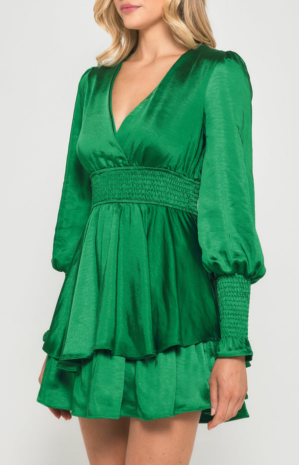 Satin Mini Dress with Double Ruffle Hem