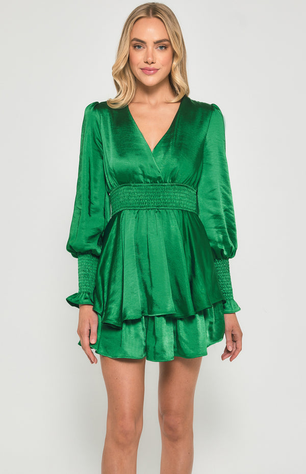 Satin Mini Dress with Double Ruffle Hem
