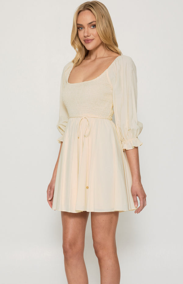 Scoop Neckline Shirred Bodice Mini Dress
