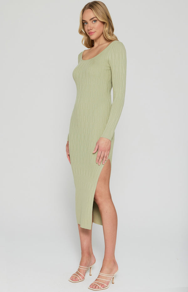 Textured Scoop Neckline Knit Midi Dress