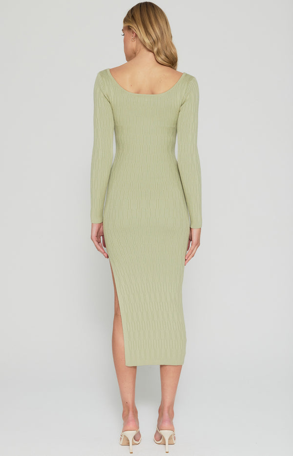 Textured Scoop Neckline Knit Midi Dress