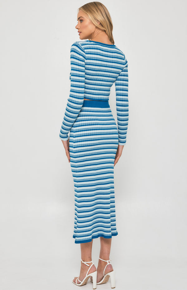 Textured Striped Knit Set with Top and Fishtail Skirt