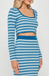 Textured Striped Knit Set with Top and Fishtail Skirt