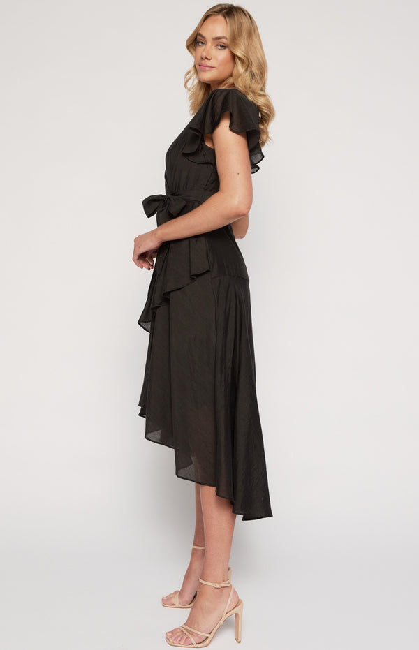 Textured Waterfall Frill Hem Midi Dress
