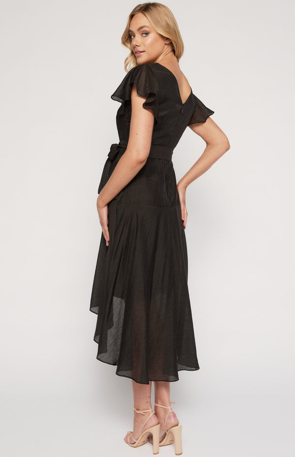 Textured Waterfall Frill Hem Midi Dress