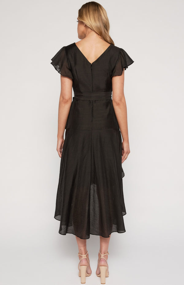 Textured Waterfall Frill Hem Midi Dress