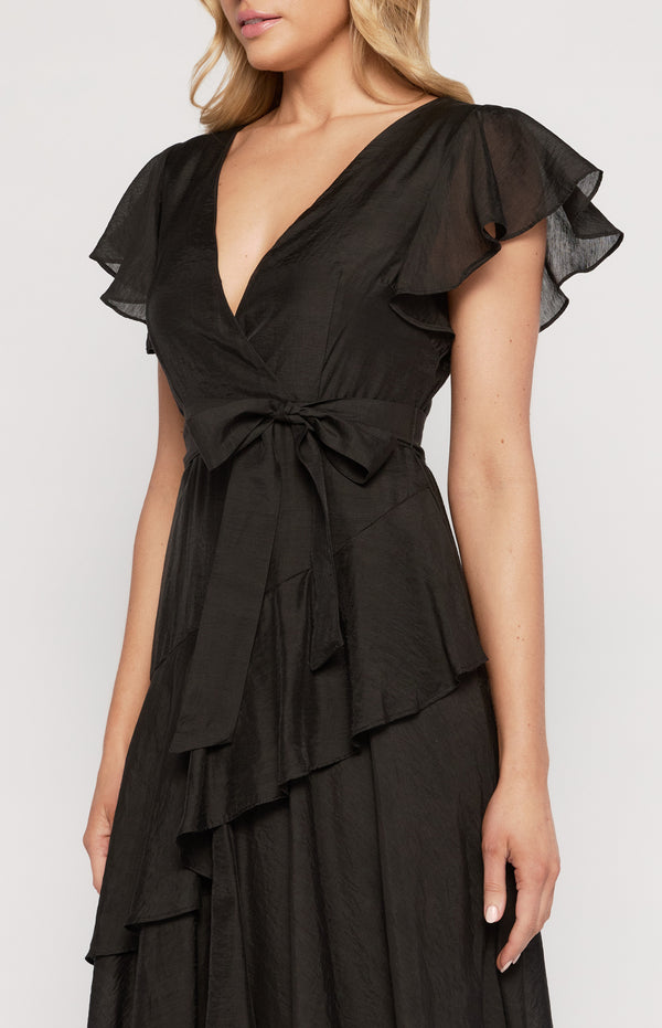 Textured Waterfall Frill Hem Midi Dress