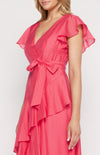 Textured Waterfall Frill Hem Midi Dress