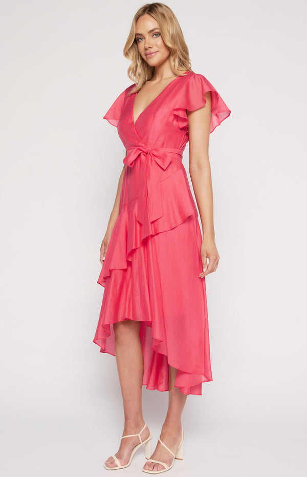 Textured Waterfall Frill Hem Midi Dress