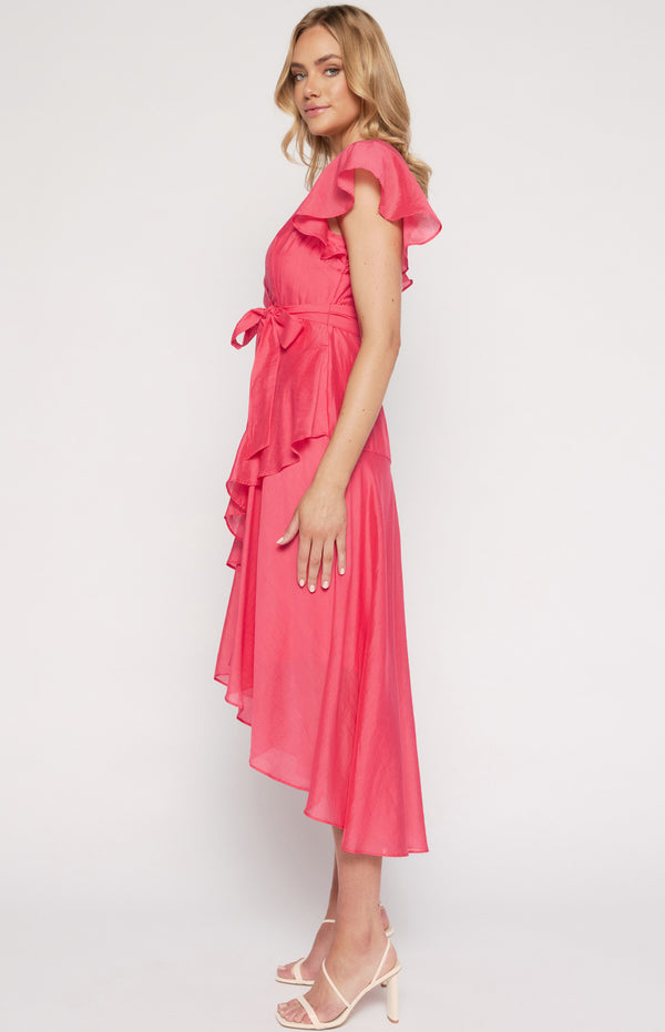 Textured Waterfall Frill Hem Midi Dress