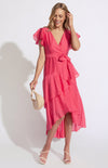 Textured Waterfall Frill Hem Midi Dress